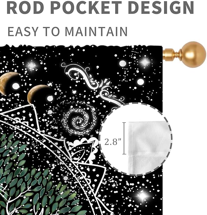 Life Tree Curtains, Hippie Sun Moon Trippy Tree of Life Bohemian Mandala Aesthetci Mystic Witchy Blackout Window Drapery Treatments for Bedroom Living Room Bathroom Decor, 84"x63" Inch