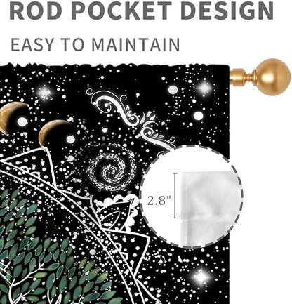 Life Tree Curtains, Hippie Sun Moon Trippy Tree of Life Bohemian Mandala Aesthetci Mystic Witchy Blackout Window Drapery Treatments for Bedroom Living Room Bathroom Decor, 84"x63" Inch