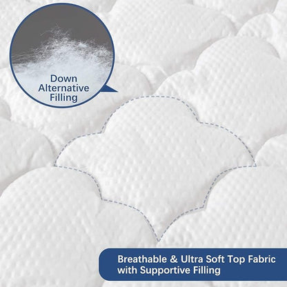 Queen Air Mattress Pad Cover Thick Quilted Inflatable Matresss Topper, Super Soft Breathable and Noiseless Down Alternative Fiber Mattress Pad Fits Up to 16 Inch Mattress