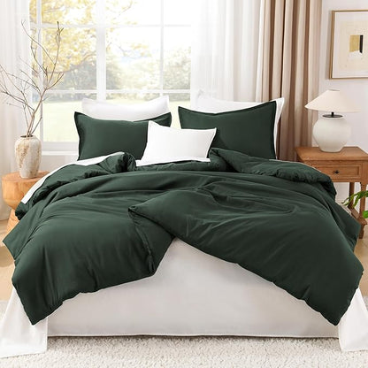 Litanika Forest Green Comforters Oversized Queen Size, 3 Pieces Lightweight Solid Bedding Comforter Set, All Season Fluffy Bed Set (98x98In Comforter & 2 Pillowcases)