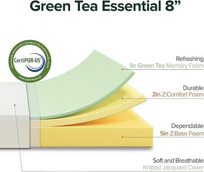 ZINUS 8 Inch Green Tea Essential Memory Foam Mattress, Twin, Mattress in A Box, Affordable Mattress, CertiPUR-US Certified