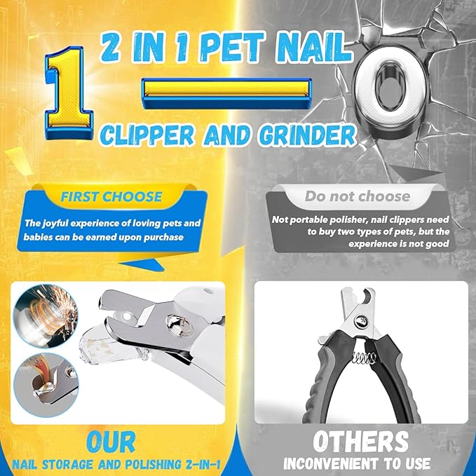 2 in 1 Dog Nail Clippers and Grinder with Lights & Cat Nail Clipper for Large Medium Small Dogs Cats Nail Trimmers USB Rechargeable with 2 LED Lights Dog Claw Care for Non-Black Nails-Mewly Pet