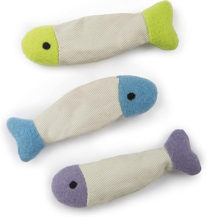 SmartyKat (3 Count) Fish Flop Crinkle Catnip Cat Toys - Multi Color, 3 Count-Mewly Pet
