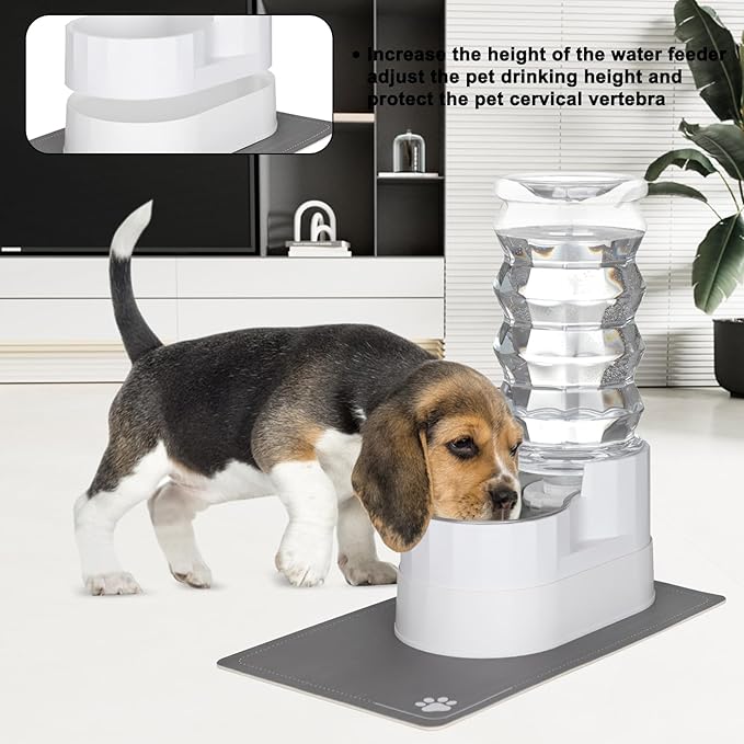 Sfozstra Large Dog Water Dispenser: 8L Automatic Stainless Steel White Water Feeder with Waterproof Pad - Raised Edge Water Dispenser for Dogs & Cats Easy Clean-Mewly Pet