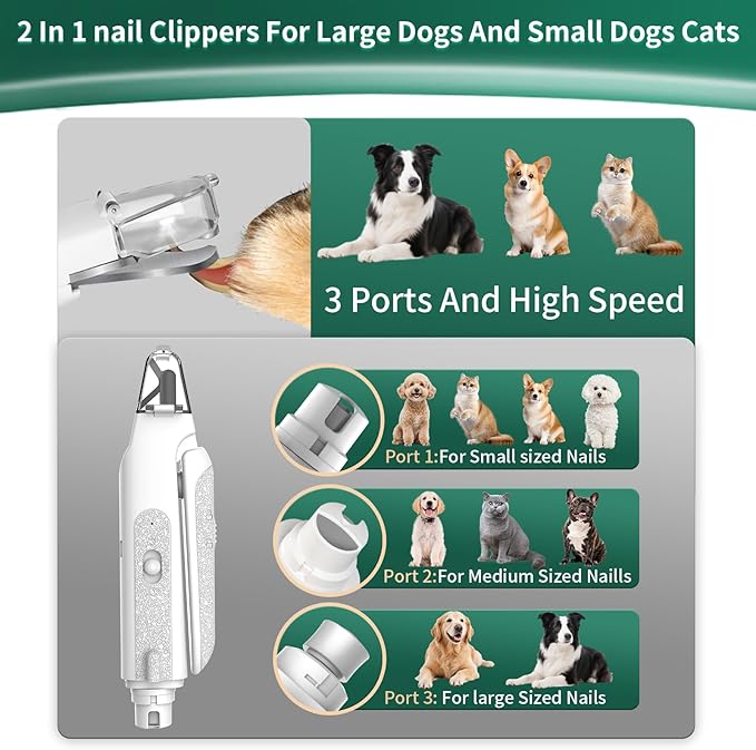 2-in-1 Cat Nail Clippers & Dog Nail Clippers Trimmers for Large Medium Small Dogs Cats Claw Trimmer Quick Sensor and Safety Guard USB Rechargeable with 2 LED Lights Dogs Nail Trimmer-Mewly Pet