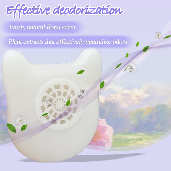NewKe 4 Pack Deodorizer for Cumrige Self Cleaning Litter Box, Odor Eliminator Compatible with Fumoi Automatic Cat Litter Box, Cute Cat Shaped Design with Camellia Flower Scent, Fragrance Refills-Mewly Pet