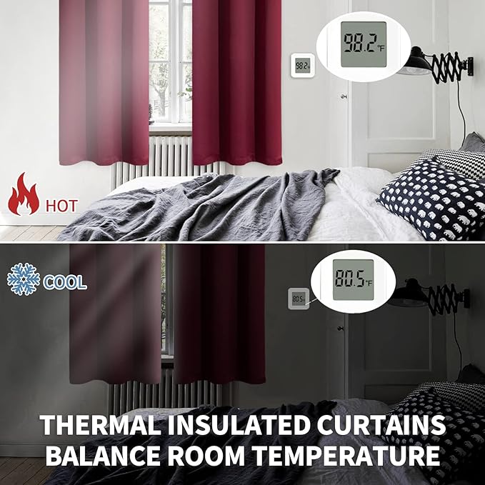 BGment Blackout Curtains for Bedroom - Grommet Thermal Insulated Room Darkening Curtains for Living Room, Set of 2 Panels, Each 46 x 84 Inch, Burgundy Red