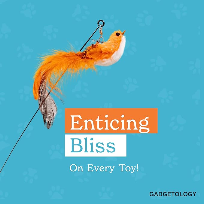 Interactive Bird Simulation Cat Toy Set for Bored Indoor Adult Cats Feather Toy Wand 5 Pcs Natural Bird Feathers Stable Round Base Wand Cat Toys for Indoor Cats Hunting Toys-Mewly Pet