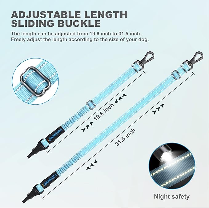 Dog Seat Belt 3-in-1 Car Harness for Dogs Adjustable Safety Seatbelt for Car Nylon Reflective Bungee Fabric Dog Car Harness with Clip Hook Latch & Buckle, Swivel Zinc Alloy Carabiner (Light Blue)-Mewly Pet