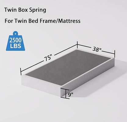 Twin Size Box Spring and Cover Set, 9 Inch High Profile Metal BoxSpring, Heavy Duty Structure Mattress Foundation, Noise Free, Non-Slip, Easy Assembly