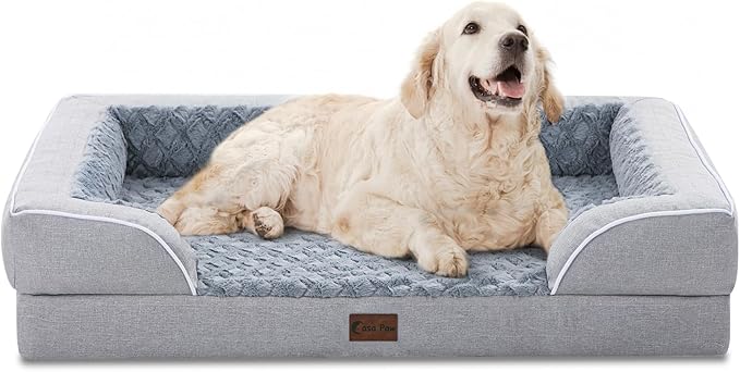 Orthopedic XL Dog Beds for Extra Large Dogs, Waterproof Memory Foam Dog Beds with Sides, Non-Slip Bottom and Egg-Crate Foam Big Dogs Couch with Removable Washable Cover(X-Large,Light Grey)-Mewly Pet