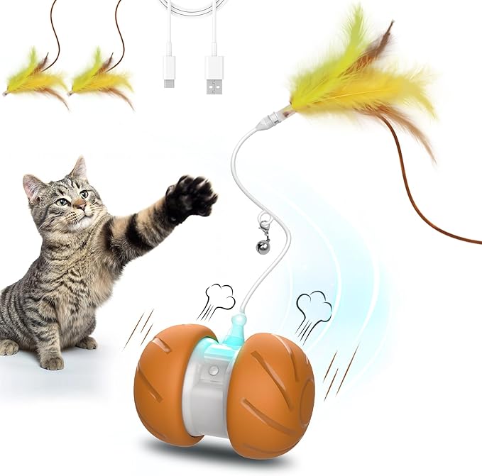 Cat Toys for Bored Indoor Adult Cats,Interactive Flying Feather Teaser,Automatic Moving Robot Cat Toy,Touch Activated Kitten Toy,Rechargeable Cat Enrichment Exercise Toys-Mewly Pet