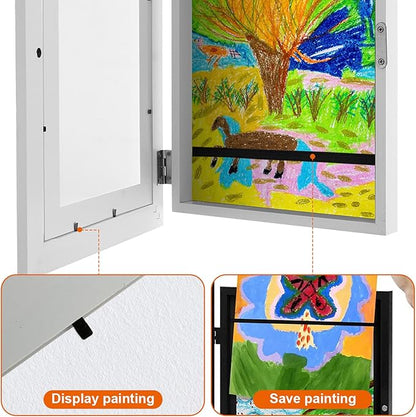4Pcs Kids Art Frame Changeable 8.5x11 Letter Size Display with Mat Kids Artwork Frame Front Opening Artwork Frames for Kids Art Decorative Art Frames for Kids Art Holds 50-100 Works of Art for Hanging,White