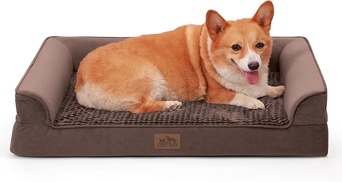 Orthopedic Dog Bed for Large Dog, Pet Couch for Medium Dog Cat, Big Supportive Foam Bolster Sofa with Waterproof Lining Cover, Anti-Slip, Comfort, Washable, 36x27x7.5 in, U Shape, Brown-Mewly Pet