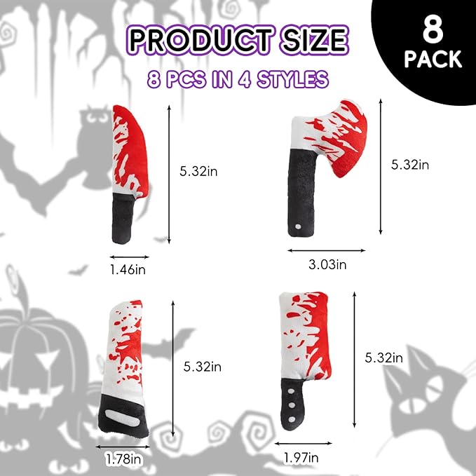 8pcs Catnip Toy, Indoor Knife Shaped Cat Toy Horror Plush Interactive Chew Bite Toys for Halloween Christmas Cat Kitten Indoor Festive Holiday Cat Lover Gift-Mewly Pet