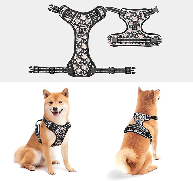 Timos Dog Harness, NO Need Go Over Dogs Head 3 Snap Buckles with 2 Leash Clips, Adjustable Soft Padded No-Pull Dog Harness, Reflective No-Choke Pet Oxford Vest for Small Medium Large Dogs-Mewly Pet