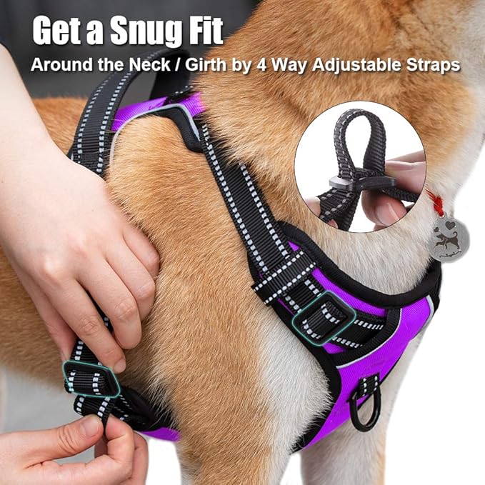 PoyPet No Pull Dog Harness, Reflective Comfortable Vest Harness with Front & Back 2 Leash Attachments and Easy Control Handle Adjustable Soft Padded Pet Vest for Small to Large Dogs (Purple,S)-Mewly Pet