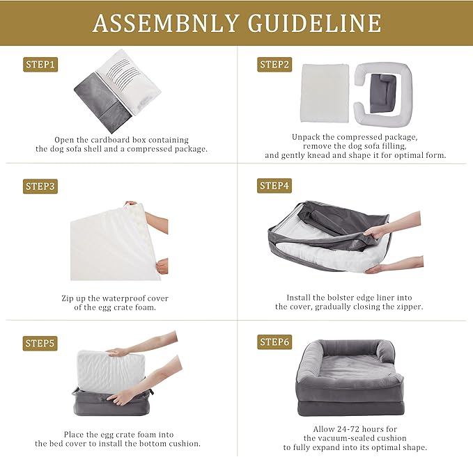 Bedfolks Orthopedic Dog Bed XL, Waterproof Dog Sofa Bed for Extra Large Dogs, Egg Foam Pet Couch Bed with Removable Washable Cover and Nonslip Bottom, Dark Grey-Mewly Pet