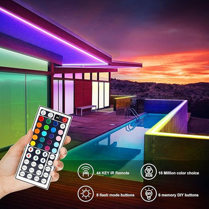 DAYBETTER Waterproof Led Lights for Bedroom, 16.4ft Led Strip Lights, 150 LEDs Color Changing RGB 44 Keys Remote Controller, 12v for Outdoor Room Home Party Christmas Decoration