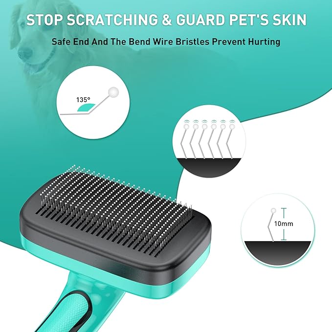 Pet Brush Kit for Grooming, Dog Self-Cleaning Slicker Brush + Nail Clippers Set for Shedding Long Short Haired Cats. Removes Loose Fur, Undercoat, Mats, Tangled for Most Hair Types & Size-Mewly Pet