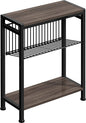 Side Table for Small Space, 3-Tier Narrow End Tablewith Magazine Holder,Slim Nightstand, Skinny Snack Couch Table in Living Room, Bedroom Study and Balcony(Ash Brown)