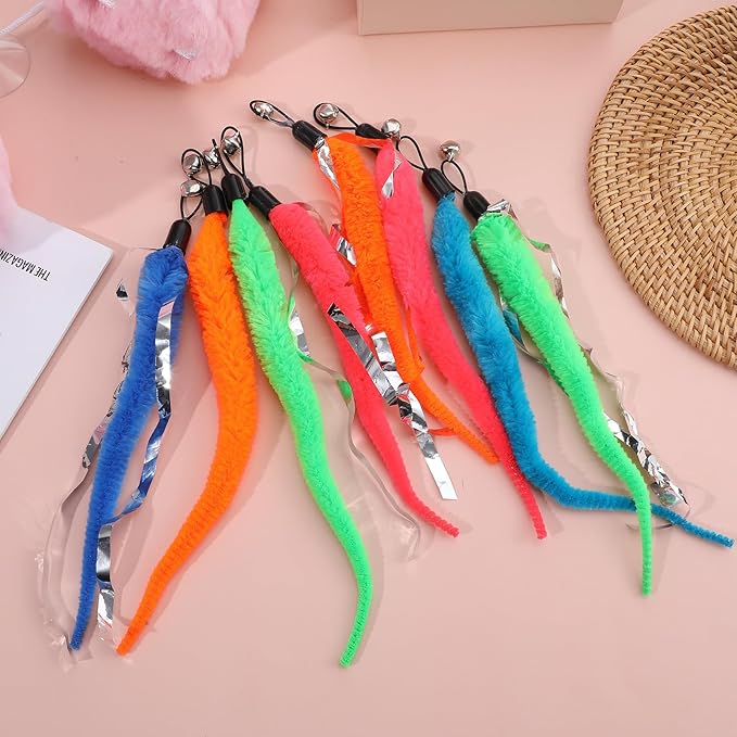 Cat Worm Toy with Foil, 10 PCS Cat Wand Attachments Worms Toy Interactive Cats Wand Attachments Worms Toys for Indoor Cats-Mewly Pet