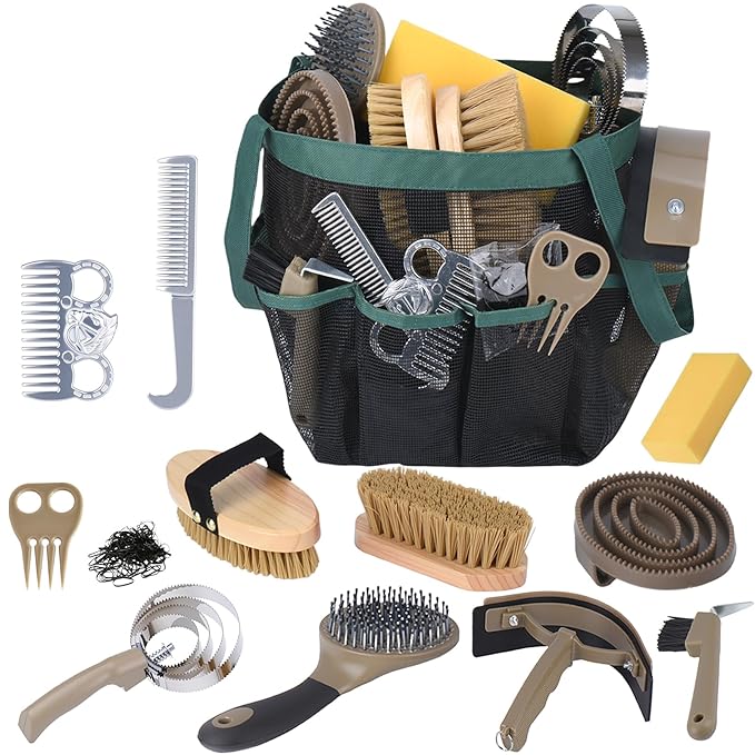 Horse Grooming Kit 13 Piece, Horse Brushes for Grooming Supplies Set with Organizer Bag, Horse Brush & Curry Comb for Effective Cleaning, Gift for Horses Riders Beginners-Mewly Pet