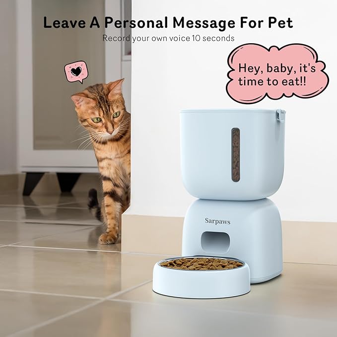 Automatic Cat Feeder and Water Dispenser FW1, Wire or Battery Cat Food Dispenser Timer Pet Feeder - Locking Lid, Desiccant Bag, Programmable Portion Control, 4 Daily Meals, 10s Voice Recorder-Blue-Mewly Pet