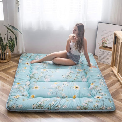 MAXYOYO Rustic Floral Korean Floor Mattress, Foldable Bed Roll Up Camping Mattress, Twin Size