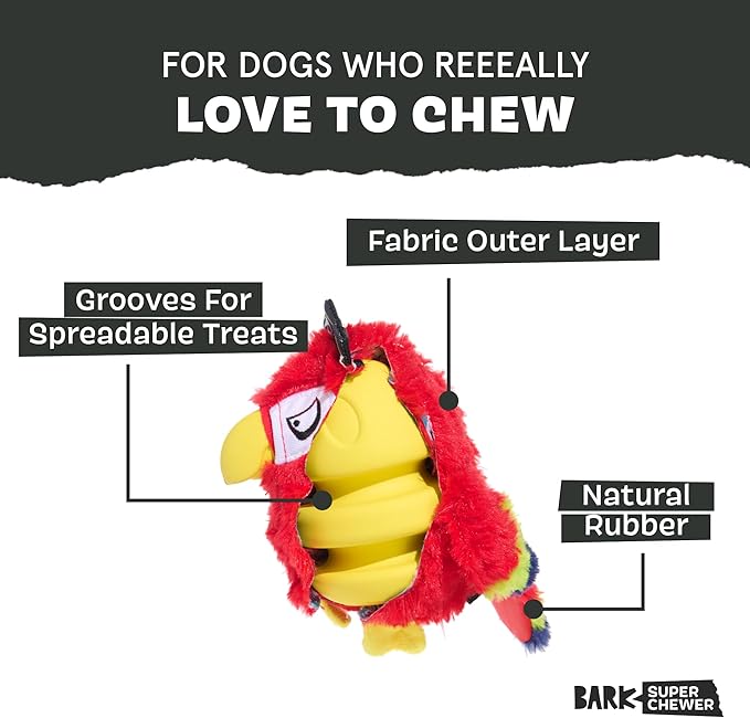 Barkbox Super Chewer Tough Dog Chew Toys for Aggressive Chewers, Plush 2 Toys in 1 (Parrot - Large)-Mewly Pet