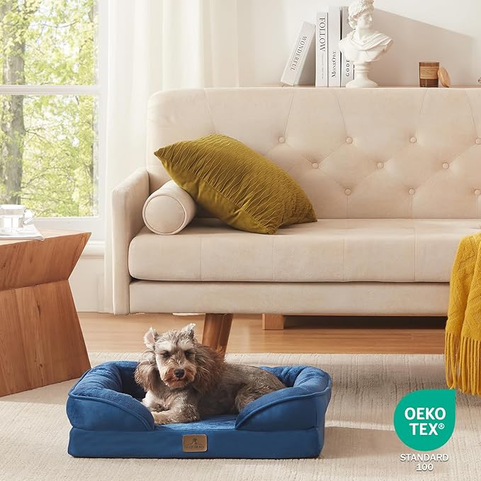 Bedfolks Orthopedic Dog Bed Extra Small, Waterproof Dog Sofa Bed for Small Dogs & Cats, Egg Foam Pet Couch Bed with Removable Washable Cover and Nonslip Bottom, Navy Blue-Mewly Pet