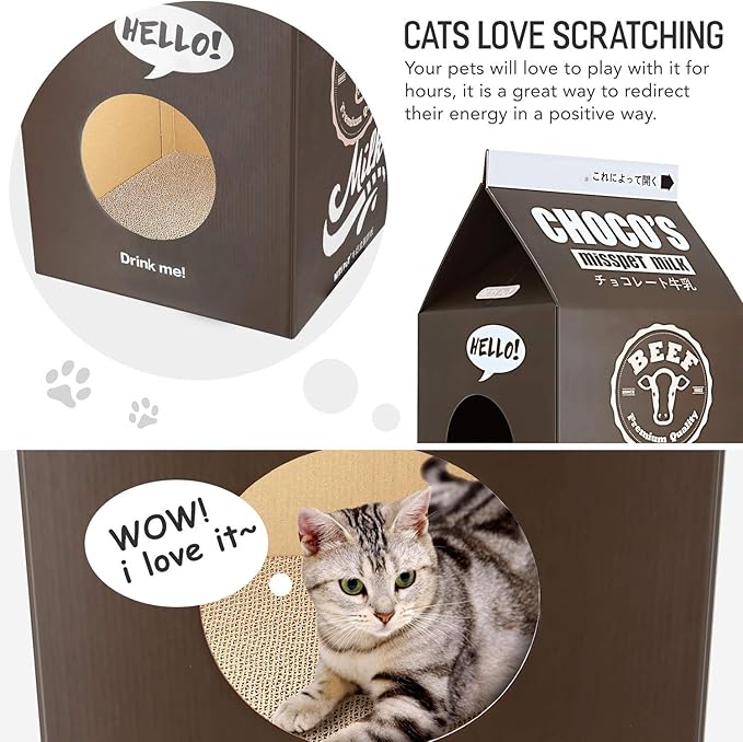 Cat Condo Scratcher Post Cardboard, Milk Box Shape Cat Scratching House Bed, Black Color-Mewly Pet