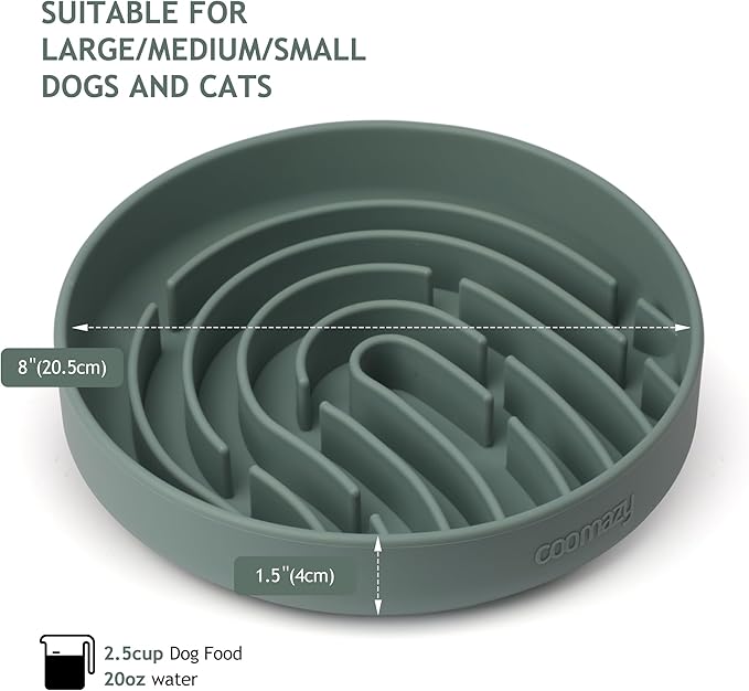 Coomazy Large Silicone Slow Feeder Dog Bowls, Interactive Puzzle Toy for Pets Food Training, Keeps Dogs Busy, Prevents Puppy Overeating (Dark Green, Large: 3.2Cup)-Mewly Pet