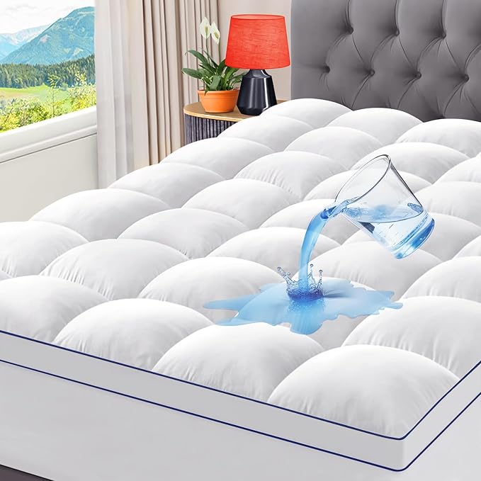 CYMULA Full XL Mattress Topper Waterproof, Cooling Mattress Pad Cover, Extra Thick Pillow Top Mattress Topper with 8-21 Inch Elasticated Deep Pockets, Plush Down Alternative Fill Mattress Protector