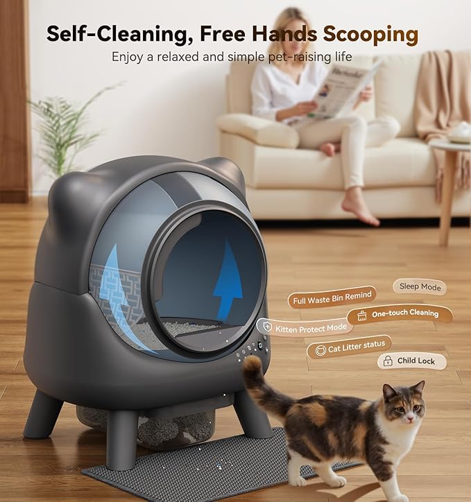 Self Cleaning Litter Box, Automatic Litter Box, FEELNEEDY Odor Control Robot, Cat Ears Design, 65L APP Real-Time Monitor, Cat Litter-Boxs for Multiple Cats, Safety Sensors, with 1 Trash Bag-Mewly Pet
