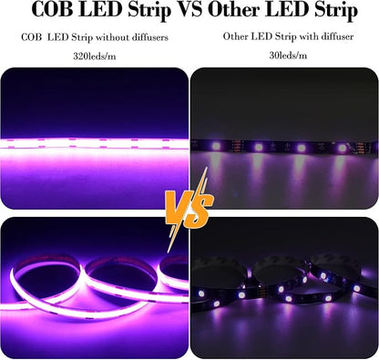Short LED Strip Lights Purple 5V USB Not Dimmable Flexible COB LED Rope Lights 320LEDs/m Purple Super Bright Bendable Small Tape Lights for Living Room TV Lights Decoration (3.28FT/1M)