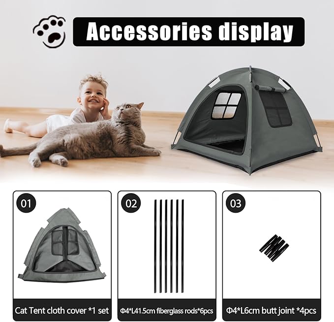 Grey Cat Tent House、Cat's Nest, Portable Indoor/Outdoor Pet Tent House for Cats, Puppies and Other Small Animals-Mewly Pet