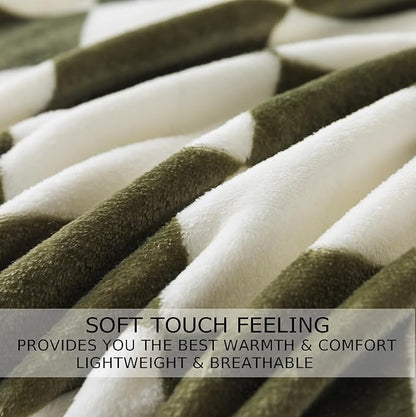 Checkered Throw Blanket, 50x60 Inches Travel Size Sage Green Microfiber Soft Cozy Fluffy Warm Hand Made Throw Blankets for Couch, Sofa, Chair, Bed, Camping, Picnic,Sage Green