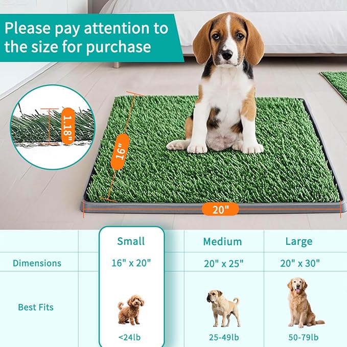 Artificial Grass Pad with Tray - 16"x20" Dog Potty for Puppy Training - with 2 PCS Reusable Replacement Fake Grass Pee Pads, Indoor/Outdoor Small Dog Litter Box for Apartment or Balcony/Patio-Mewly Pet