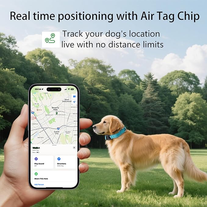 Air -Tag Dog Collar Waterproof Dog Air Tracker Chip for Apple Find My (iOS only) Reflective Strip Real Time Anti-Loss Tags Ultra-Durable GPS Pet Tracking Collar, Sky Blue M (12.4''-17.3'')-Mewly Pet