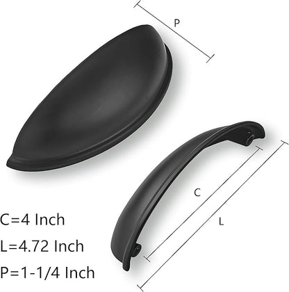khtumeware 10 Pack 4" Drawer Pulls Matte Black Cabinet Cup Pulls Kitchen Hardware Cabinet Handles Drawer Handles Knobs 4 inch Hole Center