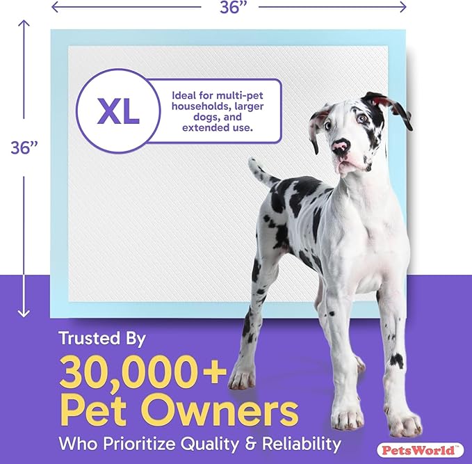 PETSWORLD Giant Dog Potty Pads, Odor-Eliminating, 36" x 36", Ultra Absorbent 5-Layer Leak-Proof Training Pads for Dogs & Cats (36x36, 600 Count)-Mewly Pet