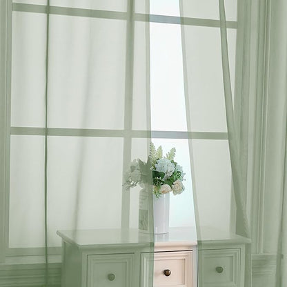 OVZME 2 Pieces Bedroom Curtains 96" Length for Farmhouse, Voile Drapes Light Airy Window Decor for Patio Door Living Room Bedroom Dining, Sage Green, Each W42 X L96 inches, 1 Pair
