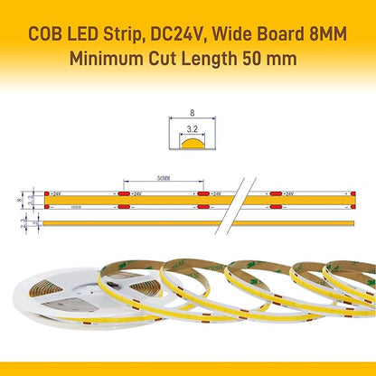 COB LED Strip Lights Warm White,24V Dimmable led Light Strip KIT with Remote and app Control,2700K 9.84FT/3m 8mm Wide Ra>90 Cuttable Flexible Strip Lights for Bedroom,TV Lights,Cabinet