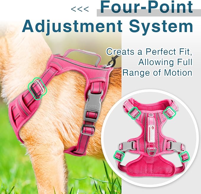 BARKBAY Dog Harness No Pull with ID Tag Pocket - Heavy Duty, Reflective, Easy Control for Large Dogs(Pink,S)-Mewly Pet