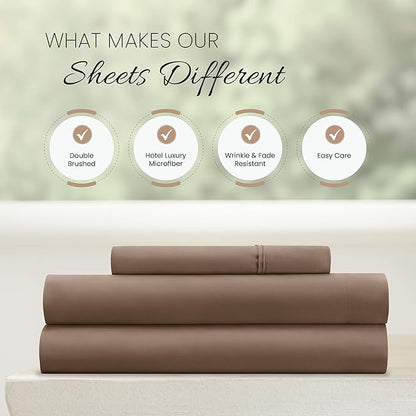 Linen Market Brushed Microfiber Twin Sheet Set 3 Piece – Oeko-TEX Certified Ultra Soft & Wrinkle-Free - 16" Deep Pocket Sheets - Easy Care Twin Size - Taupe