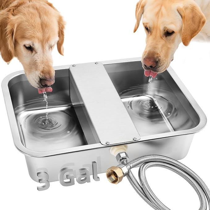 YUEPET 3 Gallon Auto Dog Water Bowl Dispenser Outside Automatic Water Dispenser for Large Dogs Stainless Steel Auto-Fill Dog Waterer Feeder with Float Valve for Pets Indoor Outdoor Use-Mewly Pet