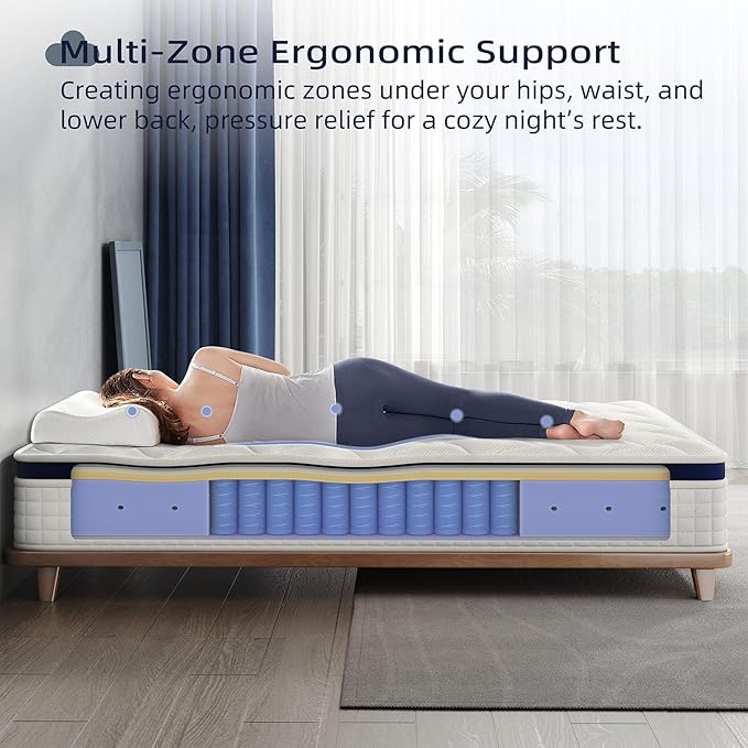 Crystli Queen Mattress 13 Inch Hybrid Mattress Bed in a Box, Medium Firm Support, Pressure & Pain Relief for All Sleepers, CertiPUR-US Certified, Reinforced Edge Support, Motion Isolation