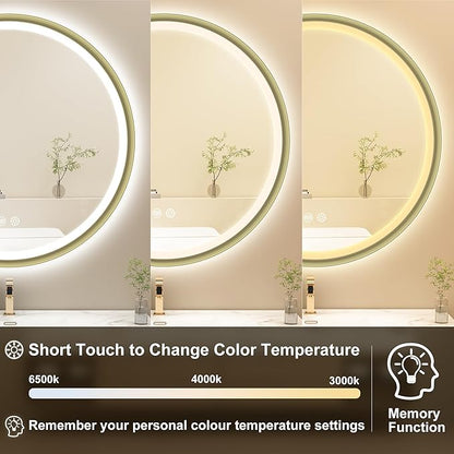 S'bagno 32" Round Gold LED Mirror for Bathroom With Frontlit & Backlit, Metal Frame, Anti-Fog, Stepless Dimmable, 3 Colors Temperature Vanity Mirror