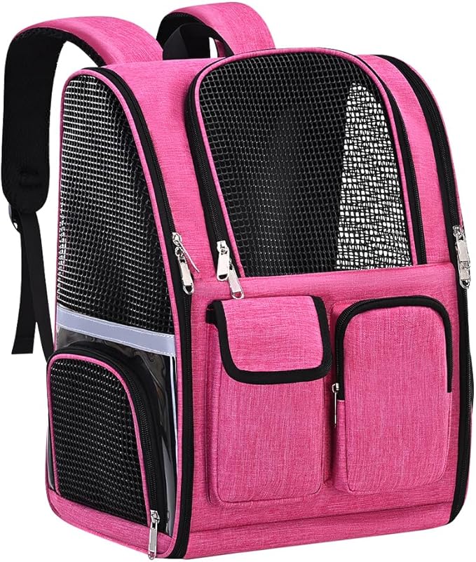 Pet Backpack, Airline Approved Dog Backpack, Cat Bag for Travel Hiking Bike Riding Walking Outdoor, Cat Backpack with Breathable Mesh(Pink)-Mewly Pet